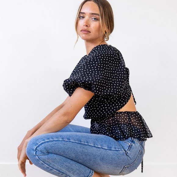 Puff Sleeve Polka Dot Blouse - Picture 1 of 3